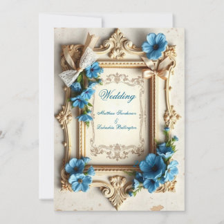 Invitation Mariage vintage Beau floral Français Bleu