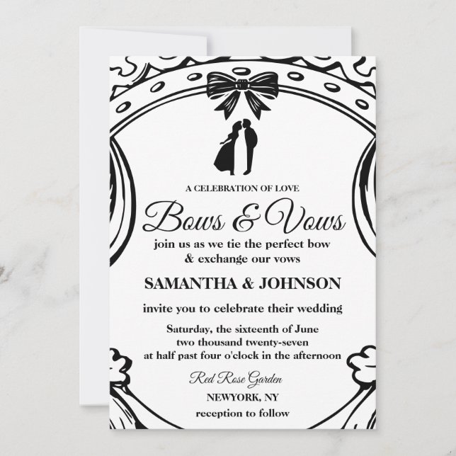 Invitation Mariage vintage Black & White Bows (Devant)