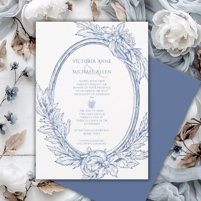 Invitation Mariage vintage Bleu Élégant (Créateur téléchargé)