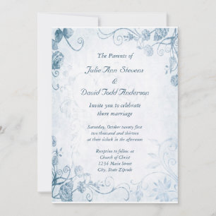 Invitation Mariage vintage bleu élégant