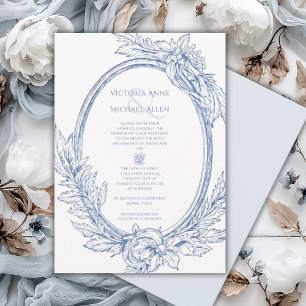 Invitation Mariage vintage bleu français élégant