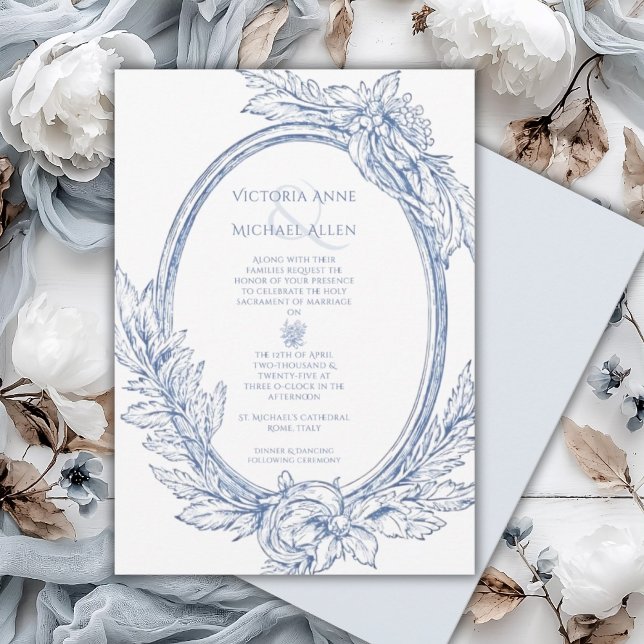 Invitation Mariage vintage bleu français élégant (Créateur téléchargé)