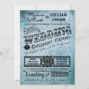 Invitation Mariage vintage bleu pourpre et turquoise de