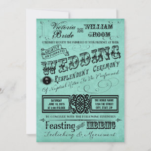 Invitation Mariage vintage bleu turquoise de typographie