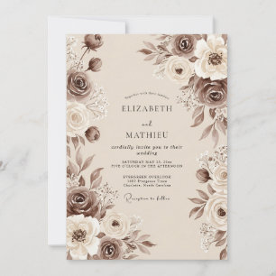 Invitation Mariage Vintage Bohème Marron Sépia