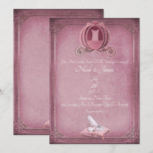 Invitation Mariage Vintage Cinderella Framboise & Or Rose