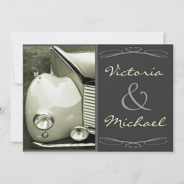 Invitation Mariage vintage classique de moteur (Devant)