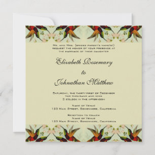 Invitation Mariage vintage, colibris et fleurs