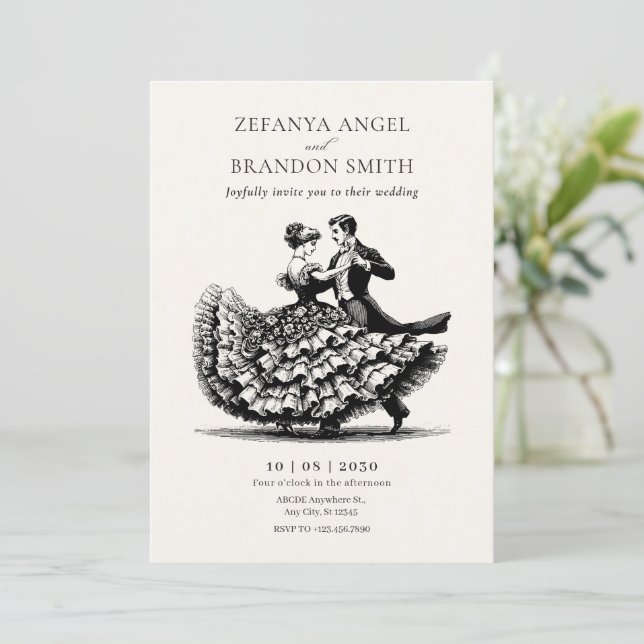 Invitation mariage vintage couple dansant (Debout devant)