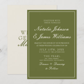 Invitation Mariage Vintage Crème Vert Olive Élégant Argent An