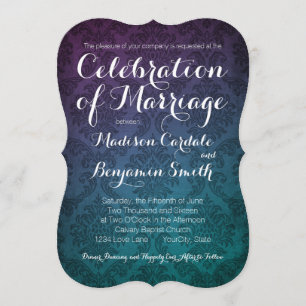 Invitation Mariage Vintage Damask Purple Aqua Ombre