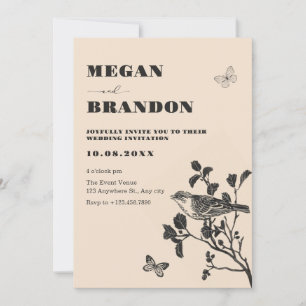 Invitation mariage vintage de branche d'oiseau