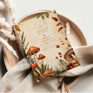 Invitation Mariage vintage de champignons forestiers