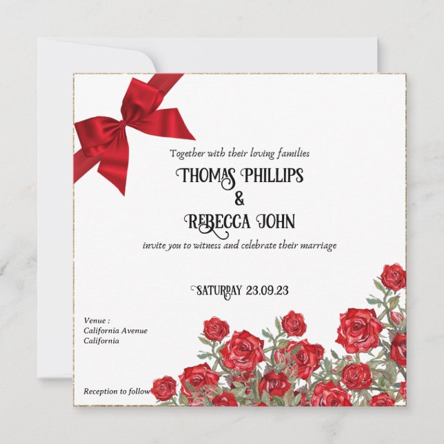 Invitation Mariage vintage de couleur rose rouge (Devant)