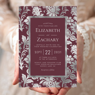 Invitation Mariage Vintage de motifs floraux argenté de Bourg