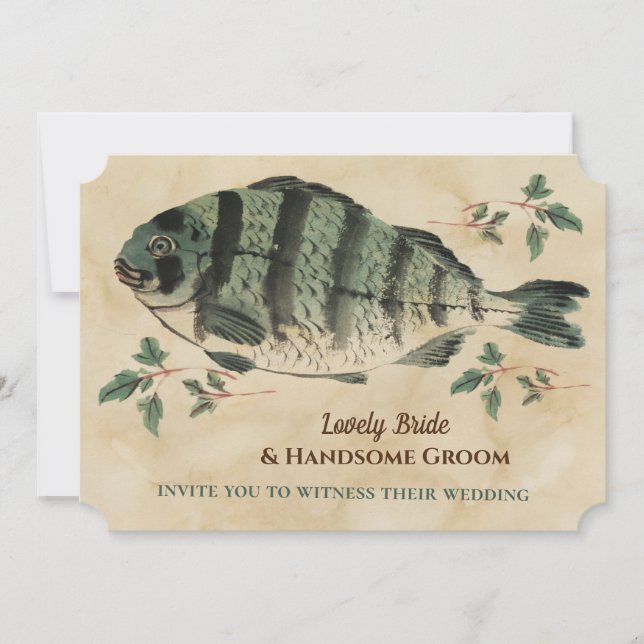 Invitation Mariage vintage de poissons d'aquarelle (Devant)