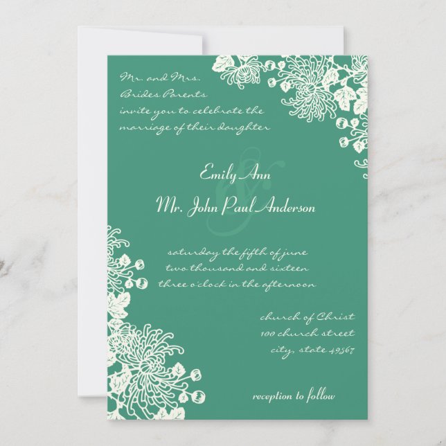 Invitation Mariage vintage d'émeraude et d'ivoire (Devant)
