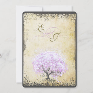 Invitation Mariage Vintage d'oiseaux de l'arbre de la feuille