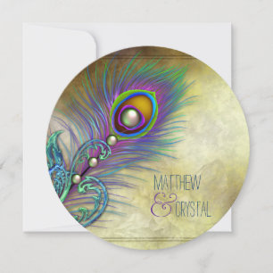 Invitation Mariage vintage élégant de paon