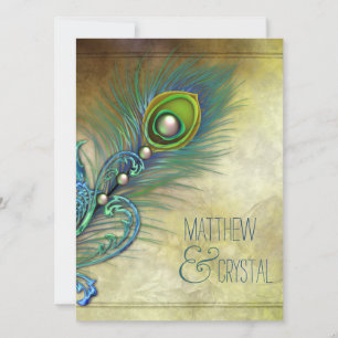 Invitation Mariage vintage élégant de paon