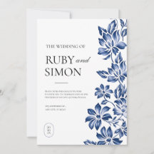 Mariage Vintage Élégant Fleurs Bleues