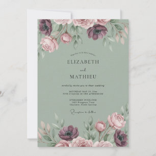 Invitation Mariage Vintage Élégant Vert Sauge