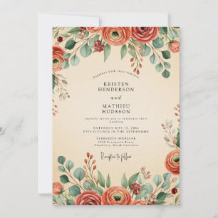 Invitation Mariage Vintage Eucalyptus Terracotta