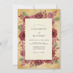 Invitation Mariage Vintage Fleur de Pin de Bourgogne