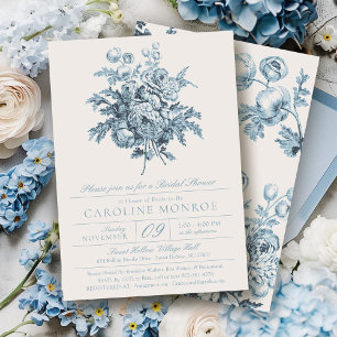 Invitation Mariage Vintage Fleurs Bleues Chinoiserie