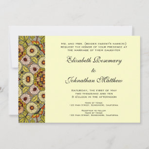 Invitation Mariage vintage, Fleurs de Jardin Papillons florau
