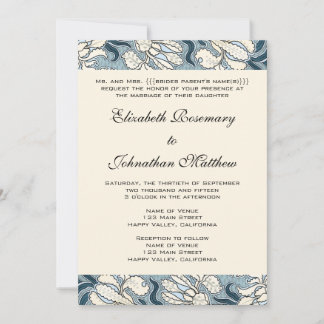 Invitation Mariage Vintage, Fleurs d'Iris Art Nouveau Floral