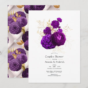 Invitation Mariage Vintage Fleurs Violettes et Dorées pour Co