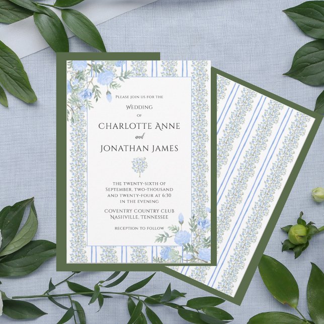 Invitation Mariage Vintage Floral Bleu (Créateur téléchargé)