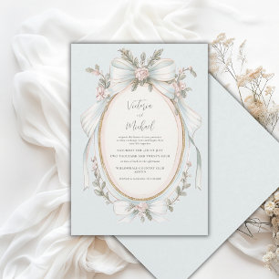 Invitation Mariage Vintage Floral Bleu Rose