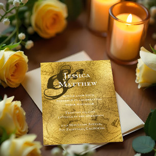 Invitation Mariage vintage Gold Map