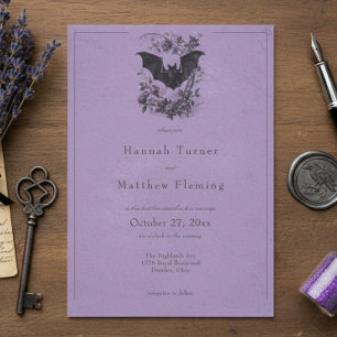 Invitation Mariage Vintage Gothique Toile Chauve-Souris Viole