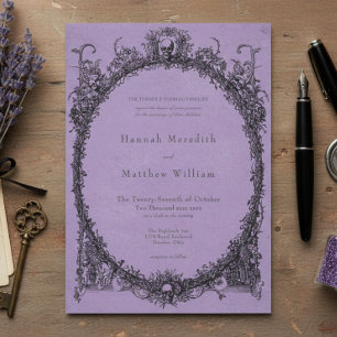 Invitation Mariage Vintage Gothique Toile Noir Violet