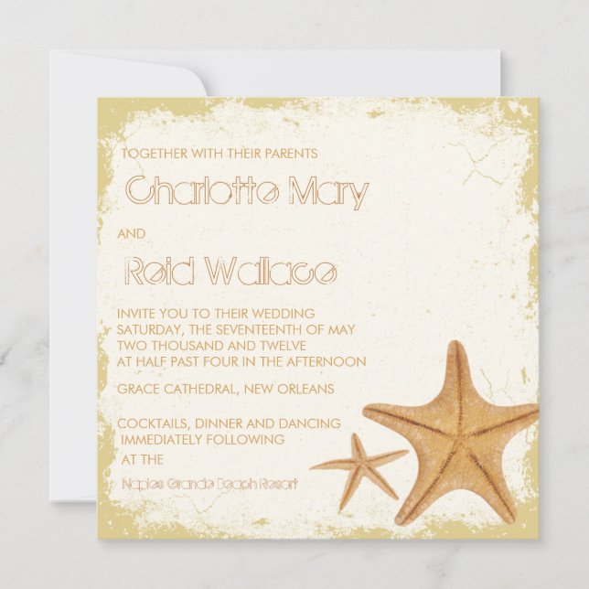 Invitation mariage vintage Grunge Starfish (Devant)