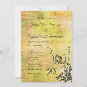 Invitation Mariage vintage japonais d'oiseaux