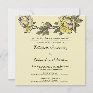 Invitation Mariage vintage, Jardin d'antiquités Jaune Rose Wr