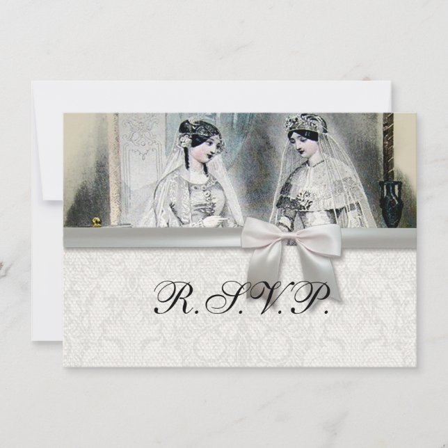 Invitation Mariage Vintage Mariée Blanc Antique (Devant)