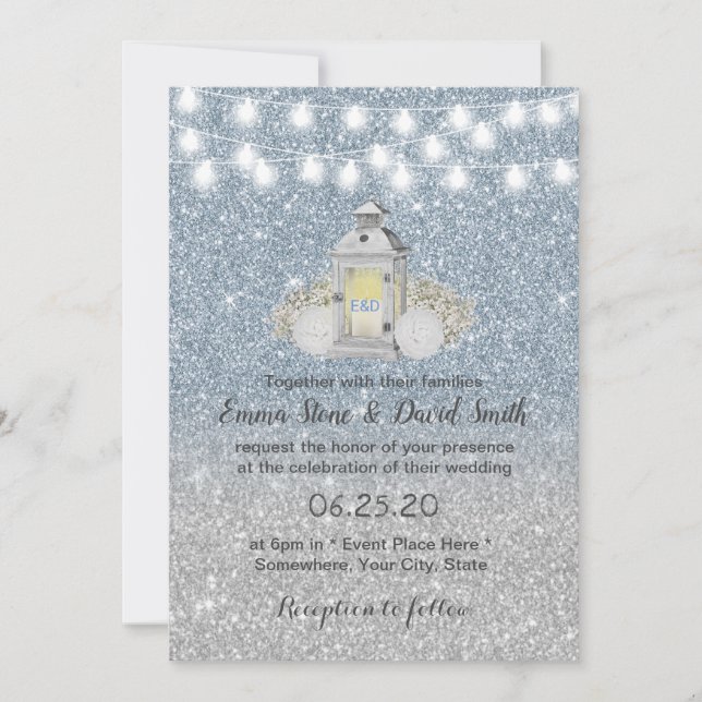 Invitation Mariage Vintage moderne Dusty Blue (Devant)
