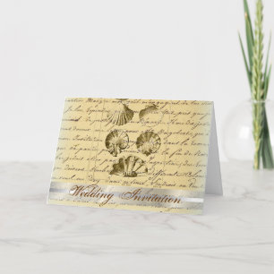 Invitation mariage vintage nautique plage coquillages