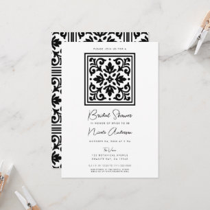 Invitation Mariage vintage noir et blanc à dentelle de fer