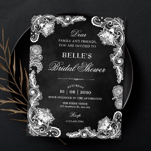 Invitation Mariage vintage noir et blanc sous thème dentelle