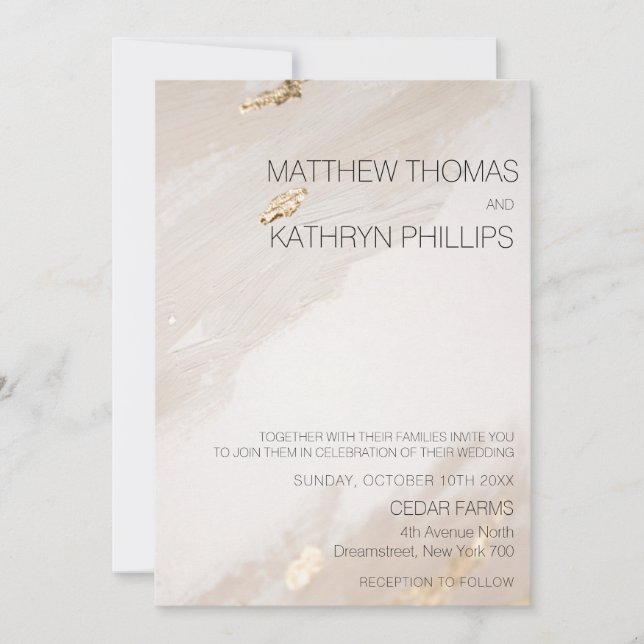 Invitation Mariage Vintage Or Beige (Devant)