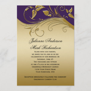Invitation Mariage Vintage Ornate Royal Purple Gold