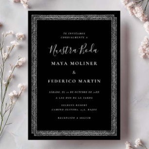 Invitation Mariage Vintage Orné Noir & Blanc Nuestra Boda