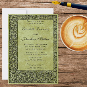 Invitation Mariage vintage, Parchemin Floral Fleur Victorien