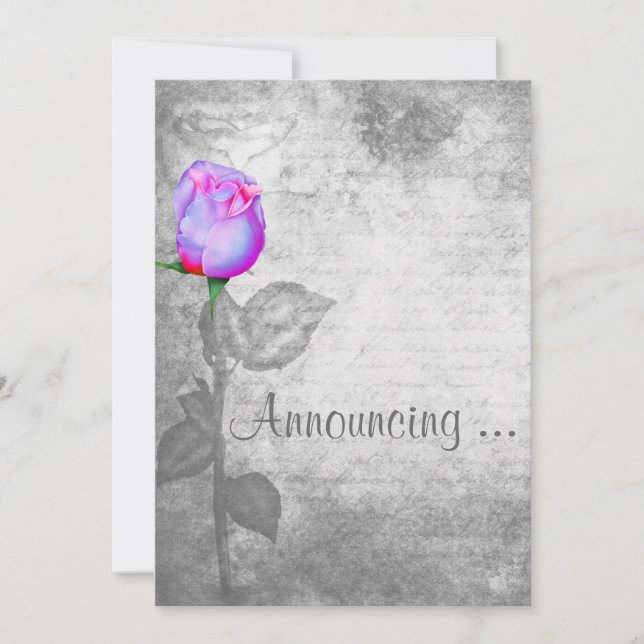 Invitation Mariage vintage pourpre Rosebud (Devant)